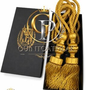 Luxury Gold Bullion Fringe Curtain Tieback Pair – Handcrafted Decorative Tassel Holdbacks with Braided Rope(9INCH)