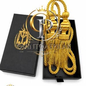 Luxury Gold Tiered Bullion Curtain Tieback Pair – Handcrafted Decorative Fringe Tassel Holdbacks with Braided Rope (10INCH)