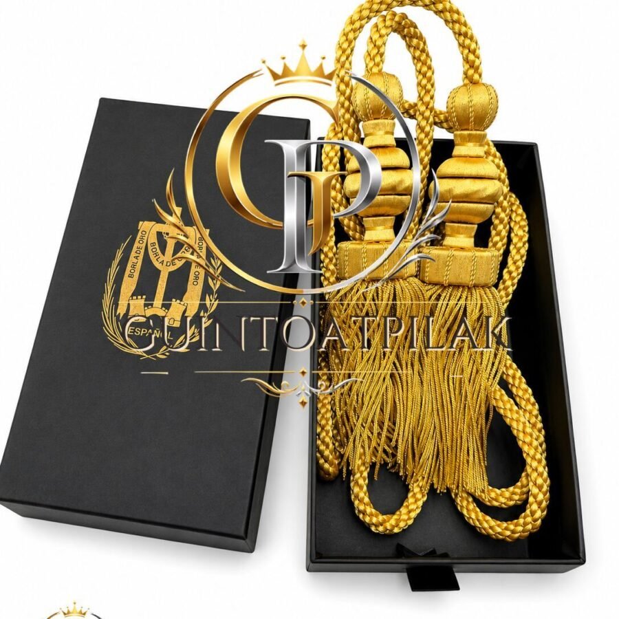 Luxury Gold Tiered Bullion Curtain Tieback Pair – Handcrafted Decorative Fringe Tassel Holdbacks with Braided Rope (10INCH)