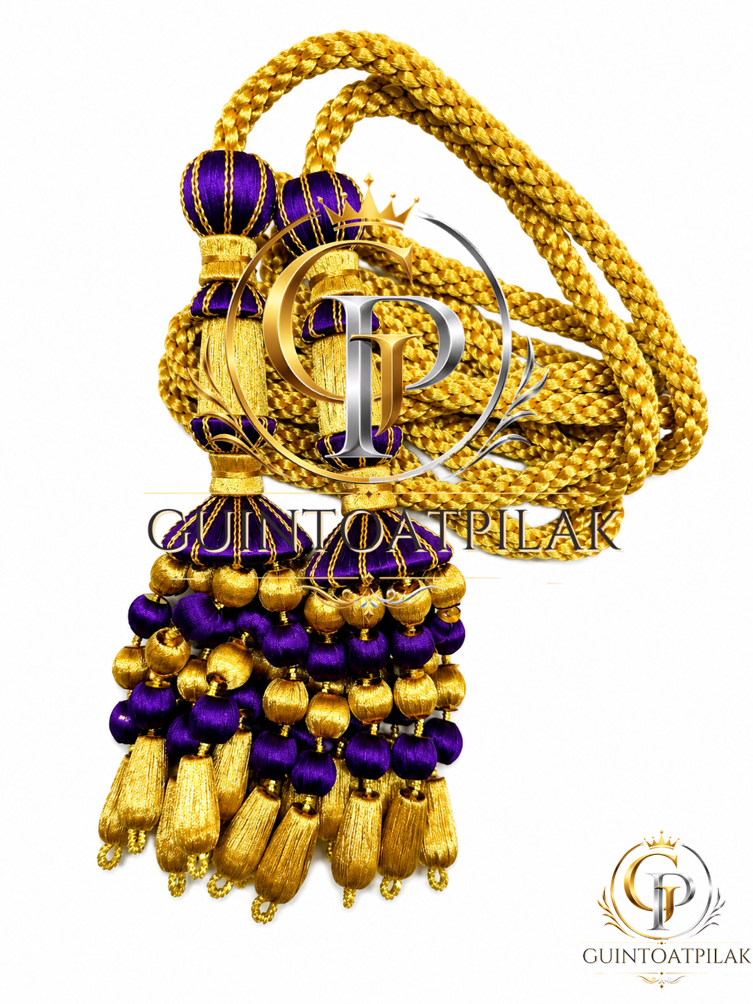 Luxury Purple & Gold Ceremonial Curtain Tieback Pair – Handcrafted Multi-Drop Decorative Tassel Holdbacks with Braided Rope - Image 2