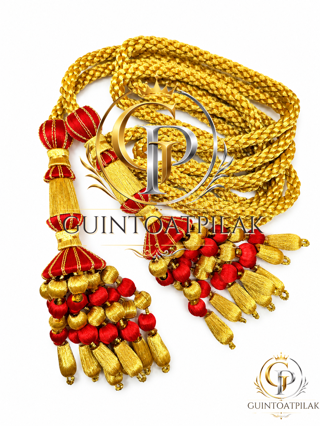 Luxury Red & Gold Ceremonial Curtain Tieback Pair – Handcrafted Decorative Multi-Drop Tassel Holdbacks with Braided Rope - Image 2