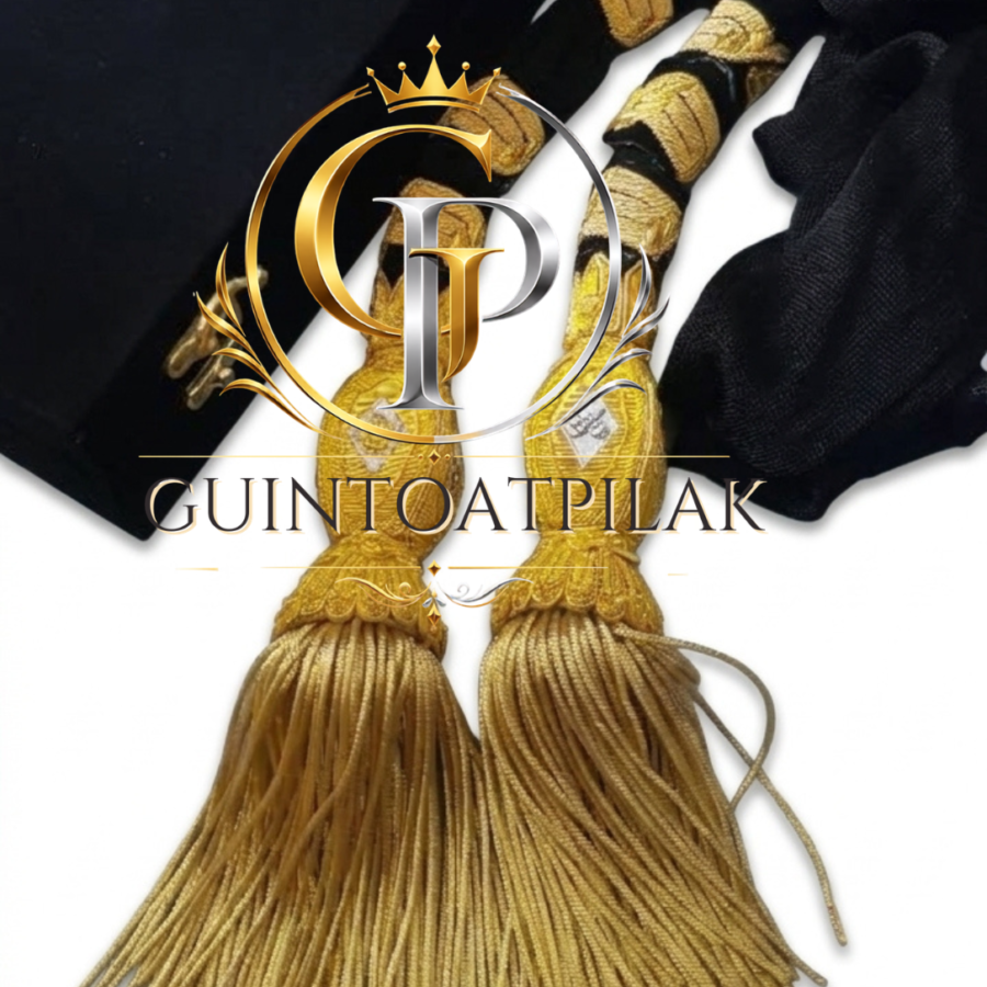 Black fajin de general waist sash with gold bullion tassels and presentation box