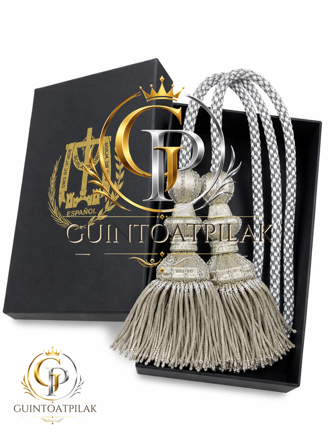 Premium Silver Bullion Tassel Set with Braided Cord