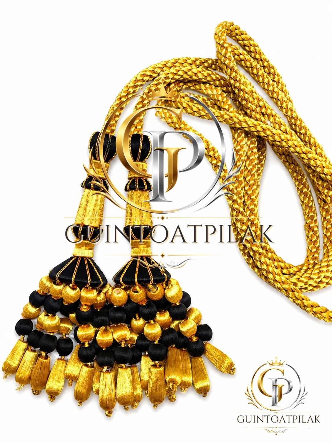Premium Black & Gold Bullion Tassel Set with Braided Cord